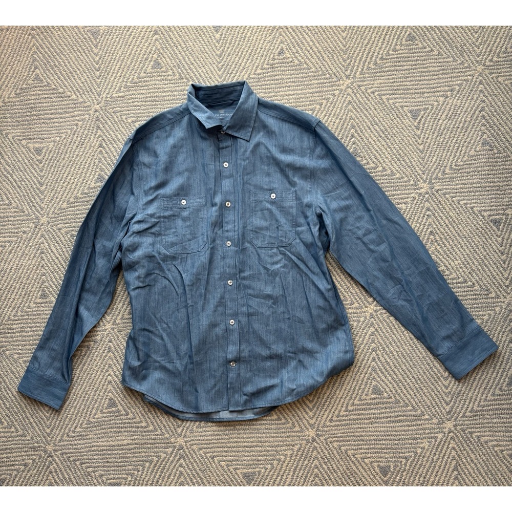 Mack Weldon Long Sleeve Button Shirt - Blue Denim Color - Cotton/Lyocell - Large